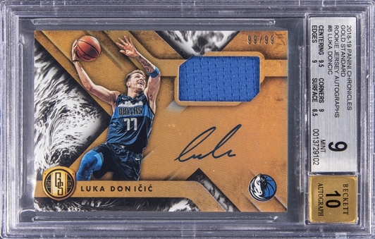 2018-19 Panini Chronicles Gold Standard #GS-LDC Luka Doncic Signed Jersey Rookie Card (#99/99) - BGS MINT 9/BGS 10